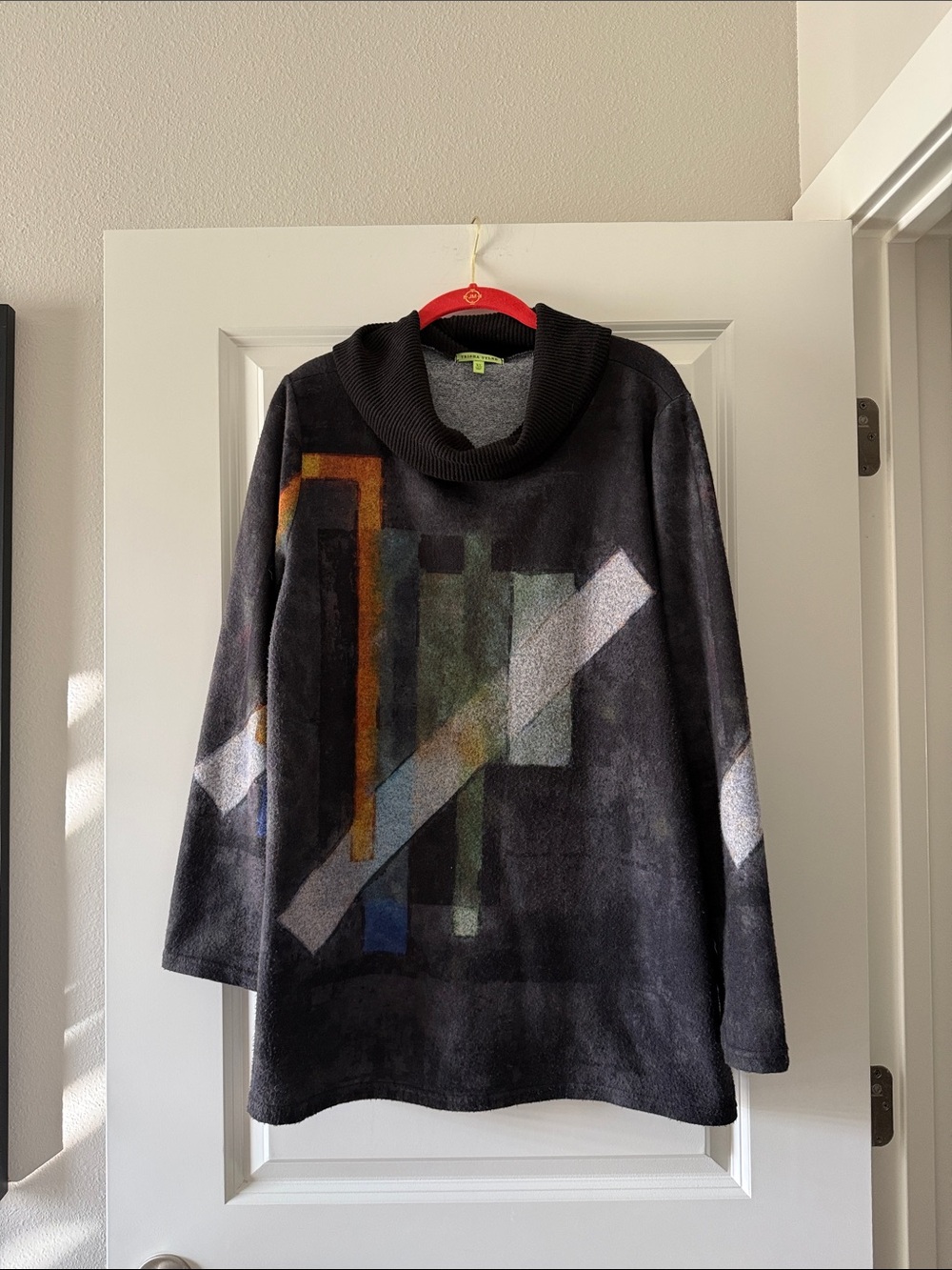 Women’s Black Cowlneck Sweater with Geometric Print